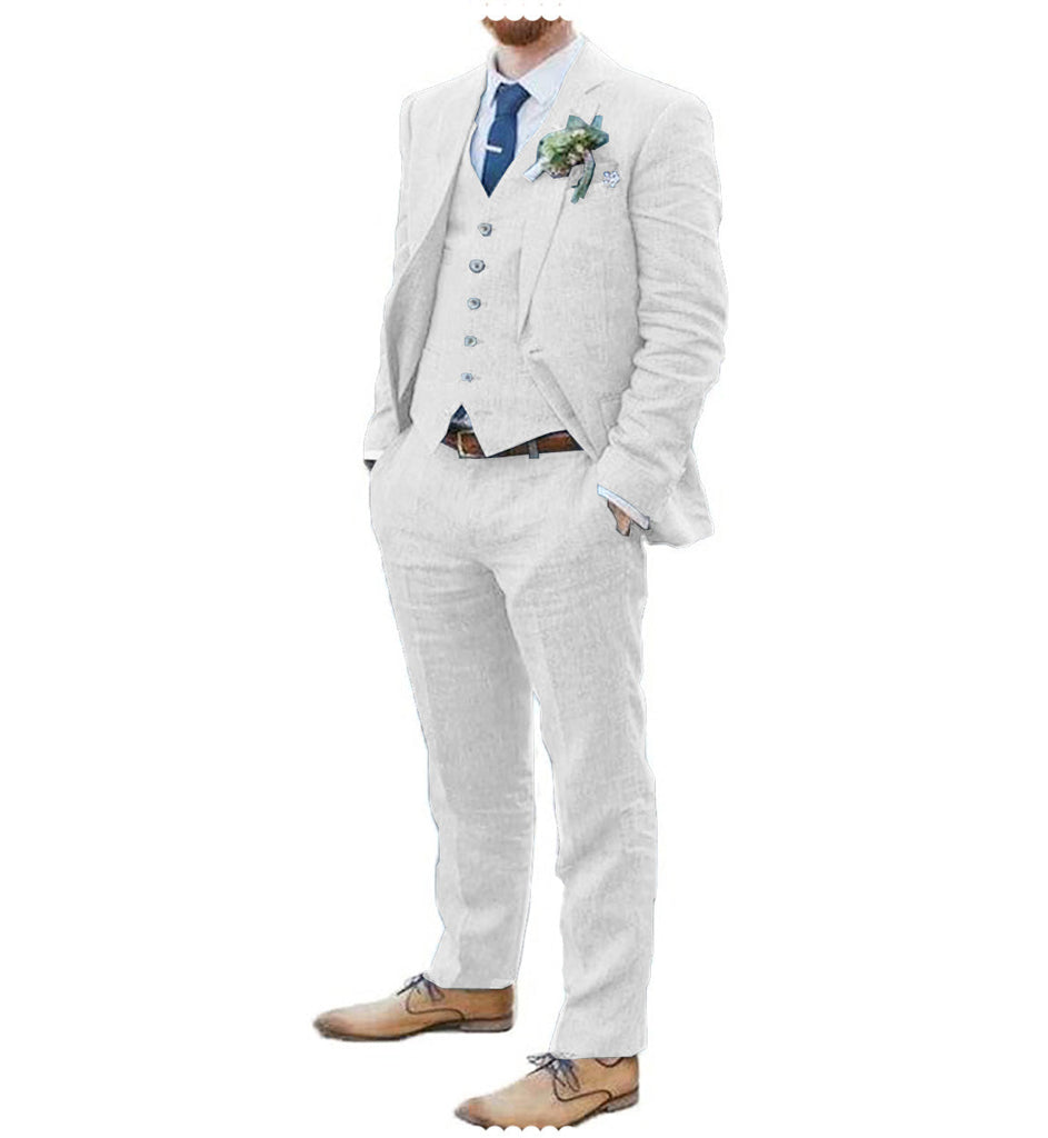 3 Pieces Suit - Fashion 3 Piece Men's Suit Flat Linen Notch Lapel (Blazer+Vest+Pants)