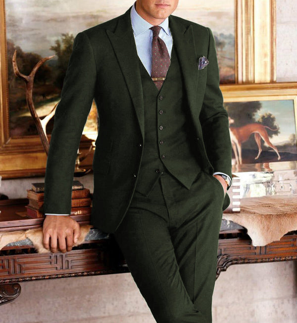 3 Pieces Suit - Men's Casual 3 Pieces Mens Suit Classic Tweed Peak Lapel Tuxedos (Blazer+vest+Pants)