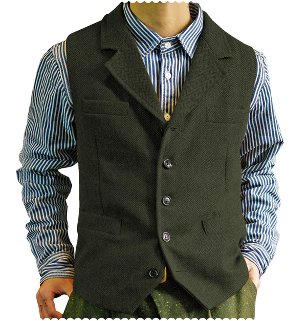 Suit Vest - Fashion Men's Vest Tweed Notch Lapel Waistcoat