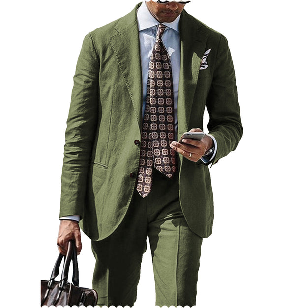 2 Pieces Suit - Fashion 2 Piece Men's Suit Flat Linen Peak Lapel (Blazer+Pants)