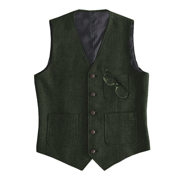 Suit Vest - Fashion Men's Slim Fit Tweed Herringbone V Neck Waistcoat