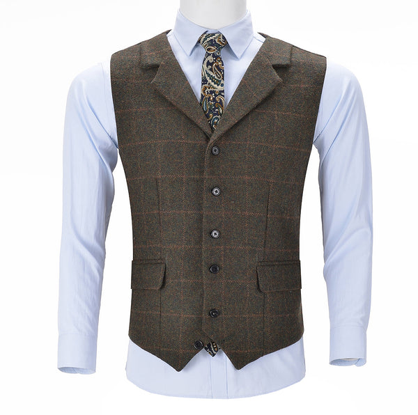 Suit Vest - Casual Men's Classic Tweed Plaid Notch Lapel Waistcoat