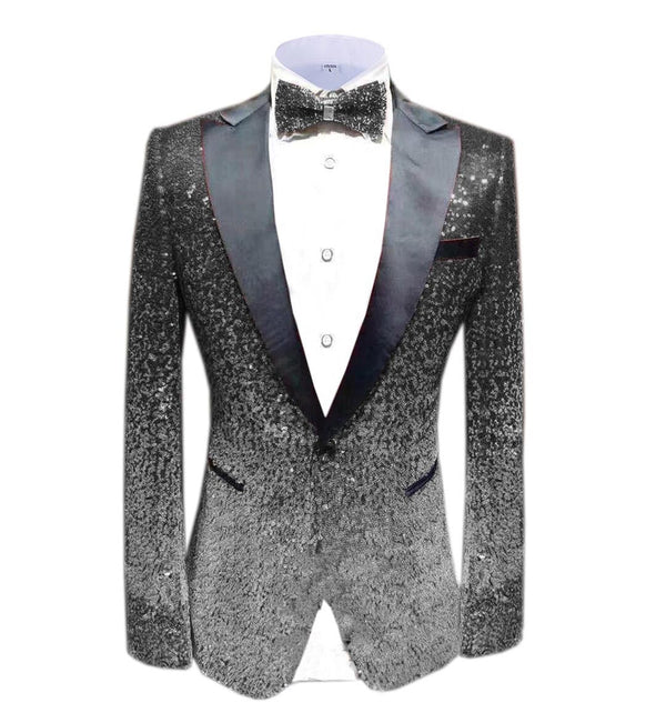 Blazer - Men Fashion Gradual Change Color Sequins Tuxedos Suit Peak Lapel Blazer