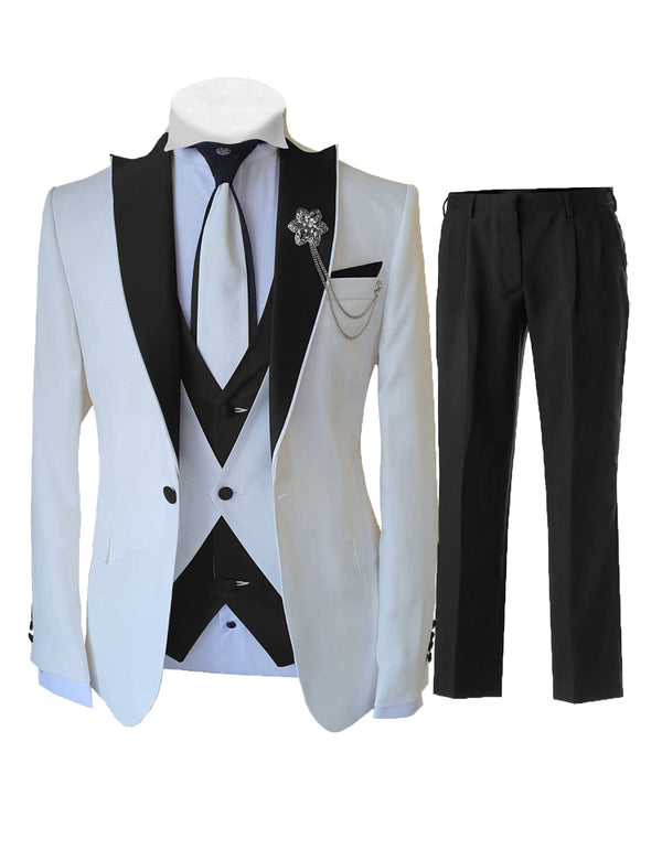 3 Pieces Suit - Fashion Men's 3 Pieces Classic Flat Peak Lapel Tuxedos For Wedding (Blazer+vest+Pants)