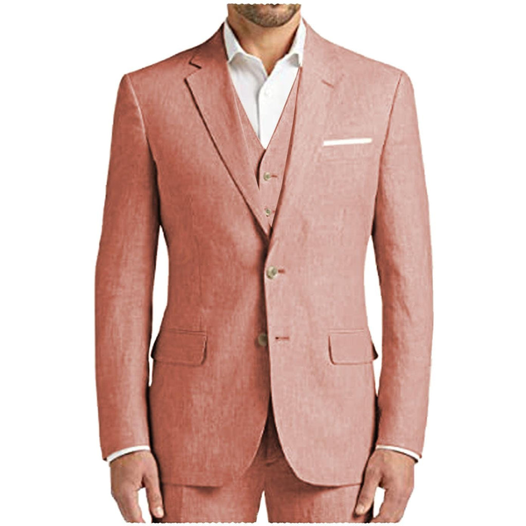 Tiavllya Tiavllya Formal Men's 3 Pieces Mens Suit Notch Lapel Linen For Wedding (Blazer+vest+Pants)
