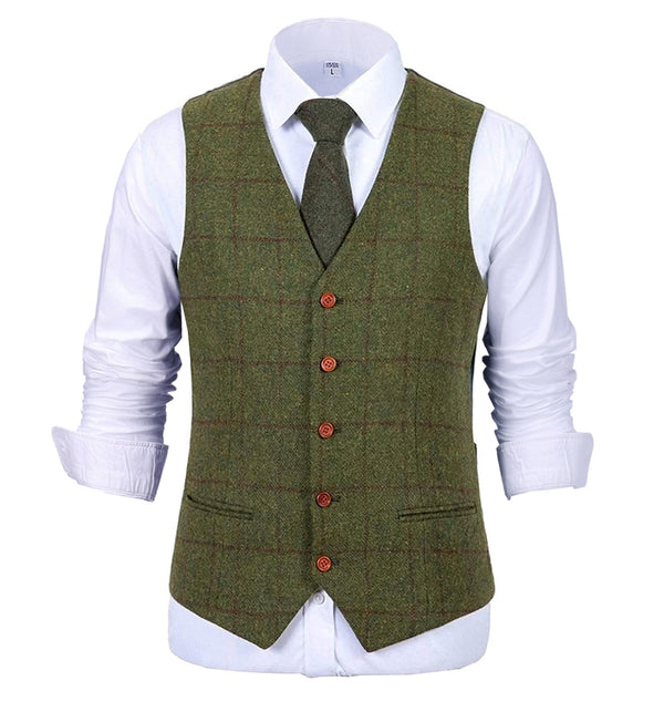 Suit Vest - Formal Men's Suit Vest Plaid Tweed V Neck Waistcoat
