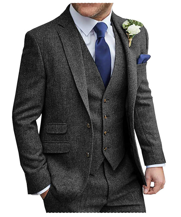 3 Pieces Suit - Formal Men's 3 Pieces Suit Tweed Notch Lapel Tuxedos (Blazer+vest+Pants)
