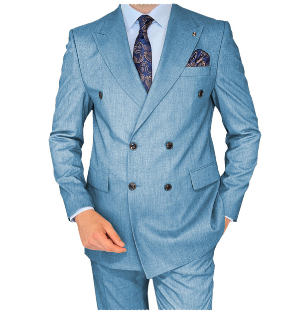 2 Pieces Suit - Business 2 Pieces Mens Suit Flat Peak Lapel Double Breasted Tuxedos For Wedding (Blazer+Pants)