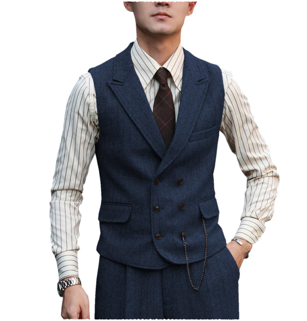 2 Pieces Suit - Vintage Classical Men's 2 Piece Suit Herringbone Peak Lapel Tuxedos (Vest+Pants)