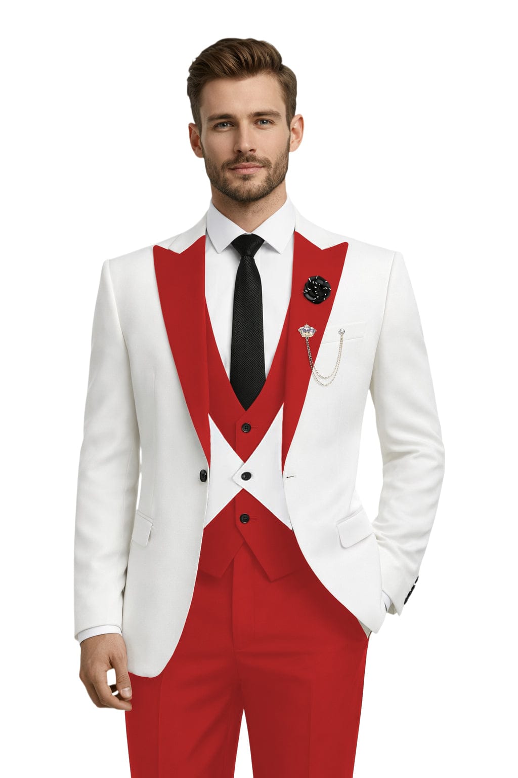 Tiavllya Tiavllya Fashion Men's Suits Slim Fit 3 Pieces Peak Lapel Tuxedos (White Blazer+Vest+ Pant)