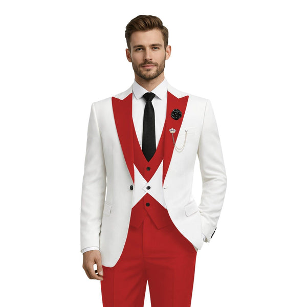 Tiavllya Tiavllya Fashion Men's Suits Slim Fit 3 Pieces Peak Lapel Tuxedos (White Blazer+Vest+ Pant)