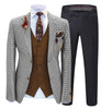 3 Pieces Suit - Fashion Men's 3 Pieces Houndstooth Notch Lapel Tuxedos (Blazer+vest+Pants)