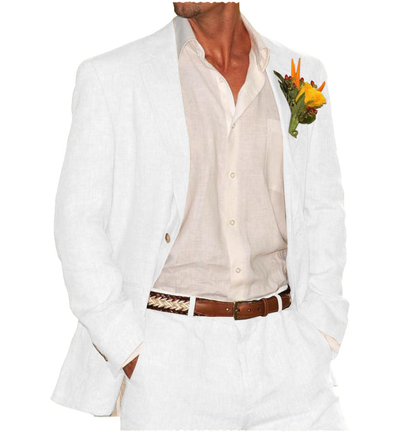 2 Pieces Suit - Men's 2 Pieces Mens Suit Notch Lapel Linen For Wedding (Blazer+Pants)