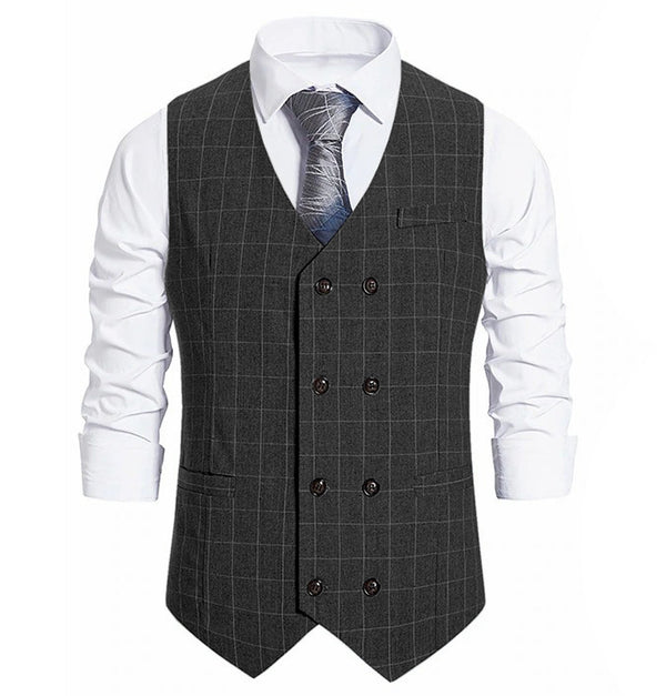 Suit Vest - Fashion Mens Suit Vest Plaid Double Breasted Peak Lapel