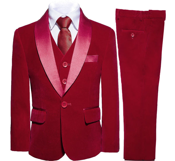 Boys 3-Pieces Suit Velvet Regular Fit Shawl Lapel Suit