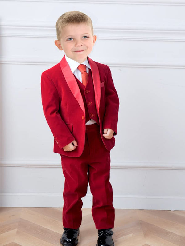 Boys 3-Pieces Suit Velvet Regular Fit Shawl Lapel Suit