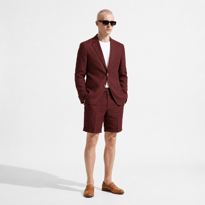 Tiavllya Tiavllya Leisure 2 Piece Men's Suit Flat Linen Notch Lapel Tuxedos (Blazer+Shorts)
