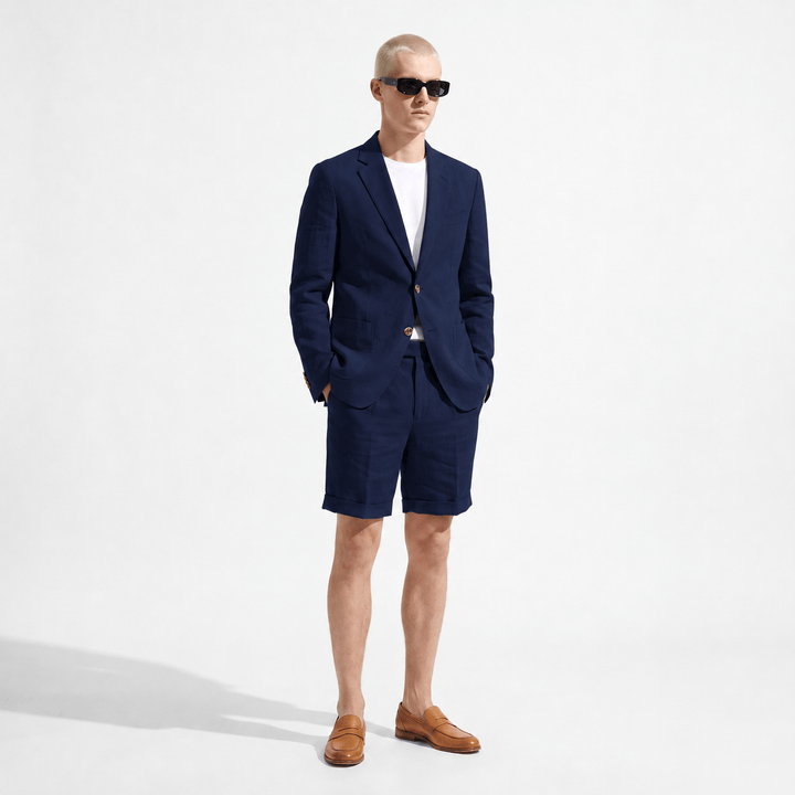 Tiavllya Tiavllya Leisure 2 Piece Men's Suit Flat Linen Notch Lapel Tuxedos (Blazer+Shorts)