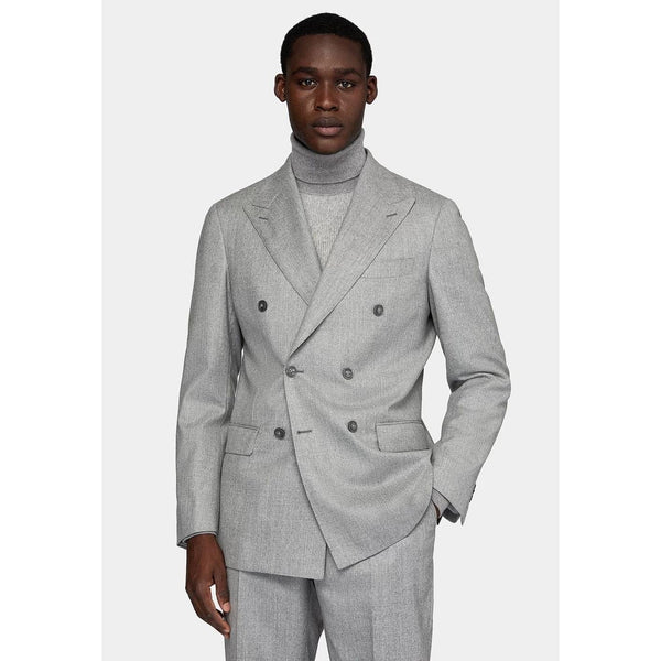 Tiavllya Business 2 Pieces Mens Suit Flat Peak Lapel Double Breasted Tuxedos For Wedding (Blazer+Pants)