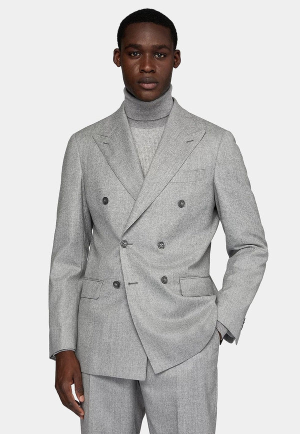 Tiavllya Business 2 Pieces Mens Suit Flat Peak Lapel Double Breasted Tuxedos For Wedding (Blazer+Pants)