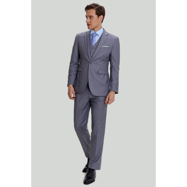 Tiavllya Business 3 Pieces Mens Suit Flat Notch Lapel Tuxedos (Blazer+vest+Pants)