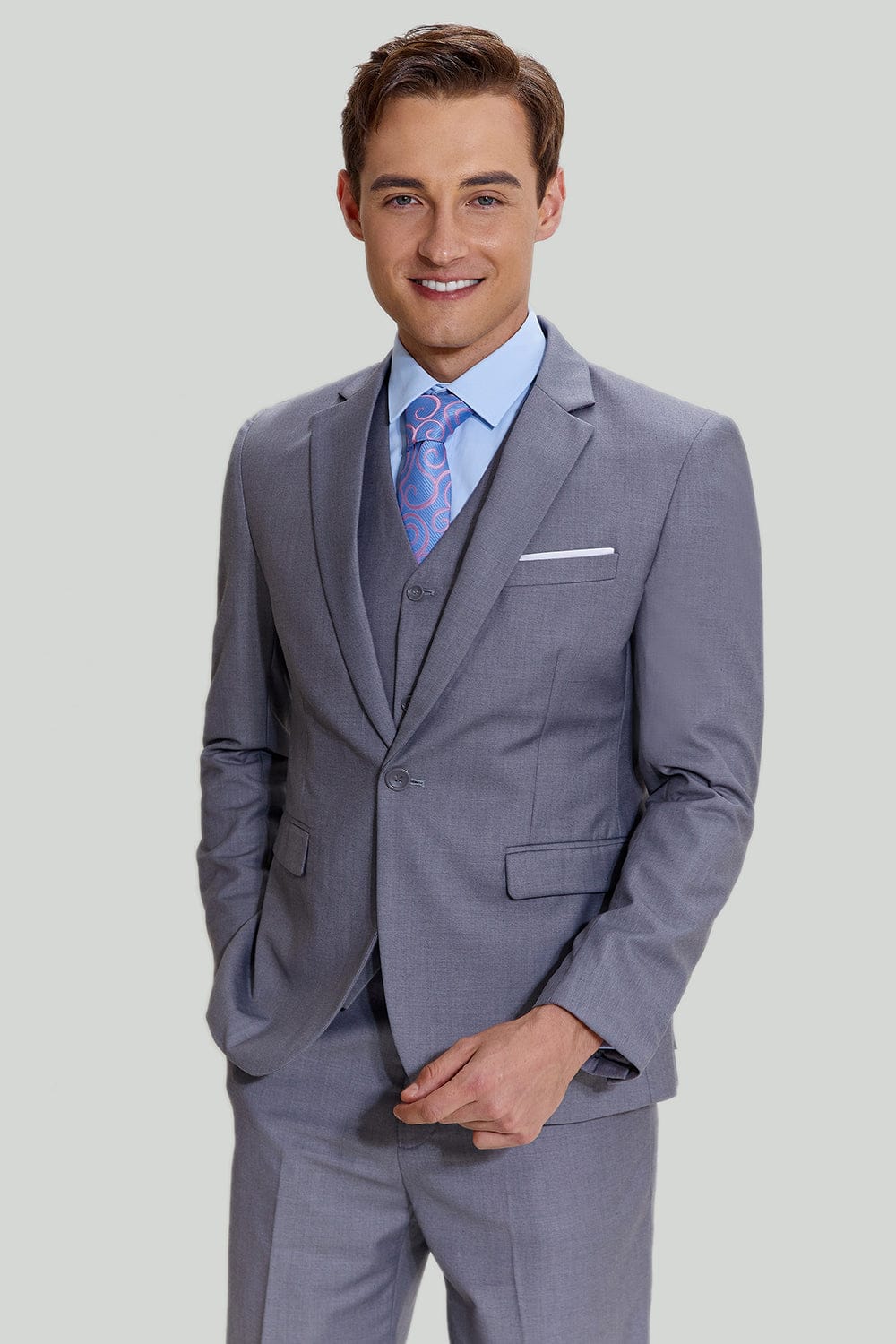 Tiavllya Business 3 Pieces Mens Suit Flat Notch Lapel Tuxedos (Blazer+vest+Pants)