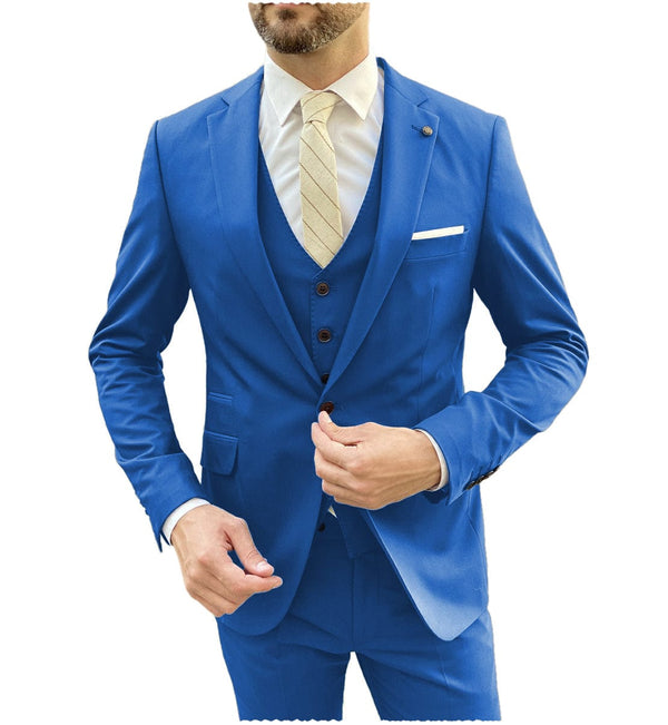 Tiavllya Business 3 Pieces Mens Suit Flat Notch Lapel Tuxedos For Wedding (Blazer+vest+Pants)