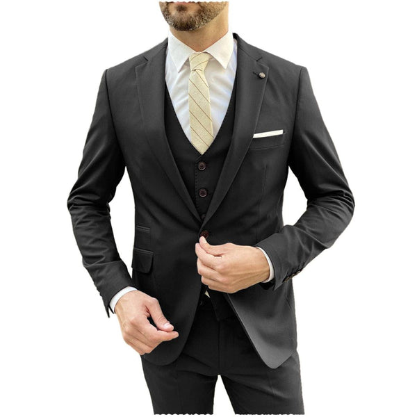 Tiavllya Business 3 Pieces Mens Suit Flat Notch Lapel Tuxedos For Wedding (Blazer+vest+Pants)