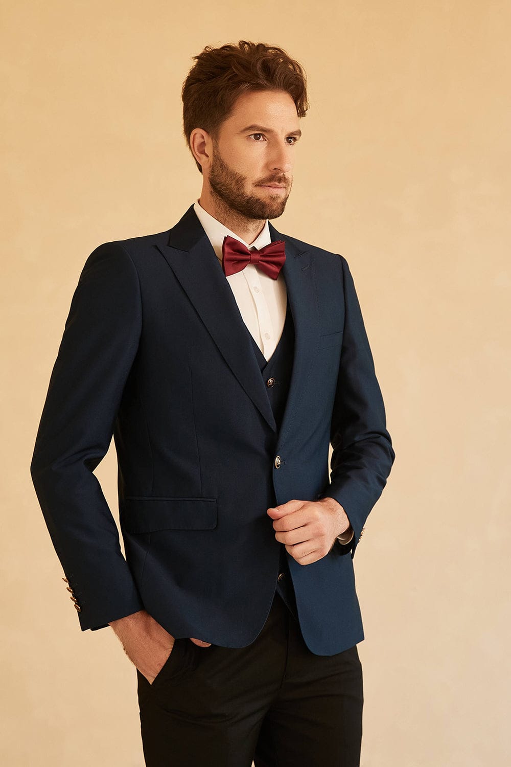 Tiavllya Business 3 Pieces Mens Suit Flat Peak Lapel Tuxedos (Blazer+vest+Pants)