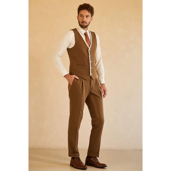 Tiavllya Business 3 Pieces Mens Suit Flat Peak Lapel Tuxedos (Blazer+vest+Pants)