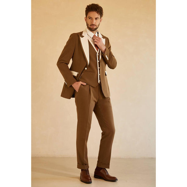 Tiavllya Business 3 Pieces Mens Suit Flat Peak Lapel Tuxedos (Blazer+vest+Pants)