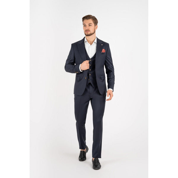 Tiavllya Business 3 Pieces Mens Suit Flat Peak Lapel Tuxedos (Blazer+vest+Pants)