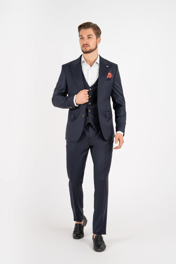 Tiavllya Business 3 Pieces Mens Suit Flat Peak Lapel Tuxedos (Blazer+vest+Pants)