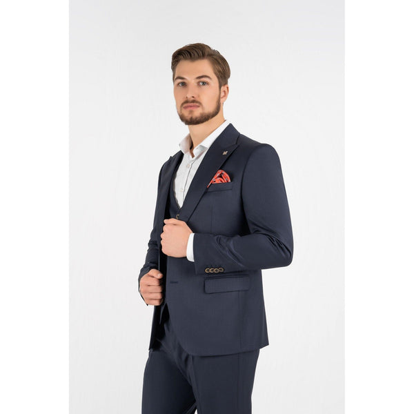 Tiavllya Business 3 Pieces Mens Suit Flat Peak Lapel Tuxedos (Blazer+vest+Pants)