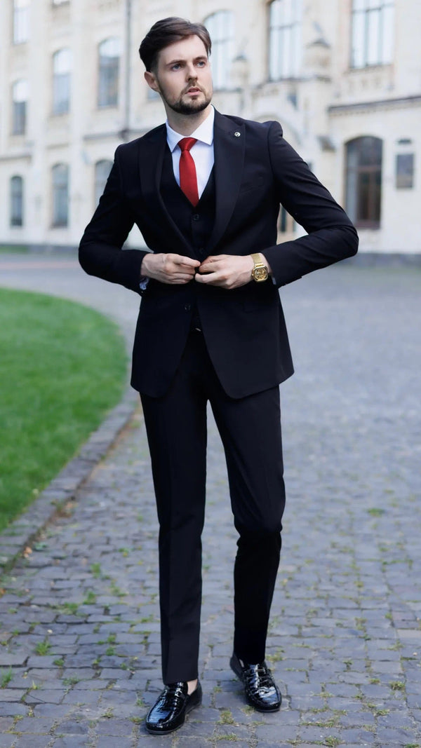 Tiavllya Business 3 Pieces Mens Suit Flat Peak Lapel Tuxedos (Blazer+vest+Pants)