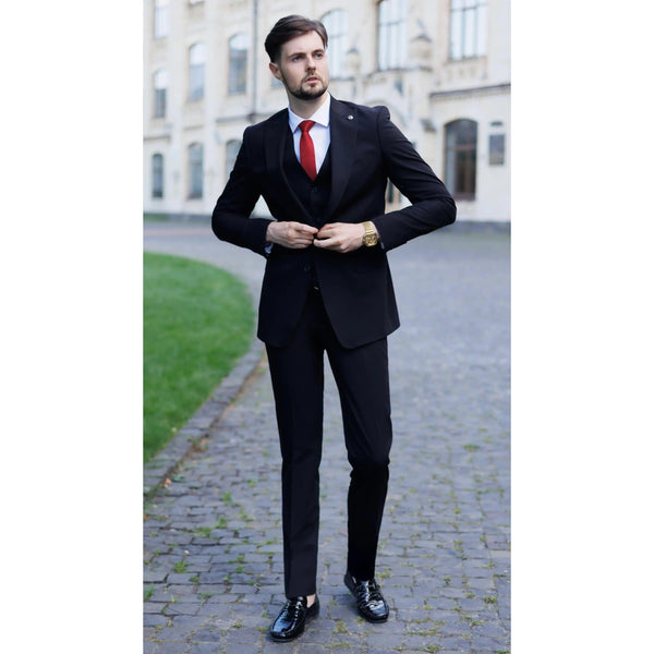 Tiavllya Business 3 Pieces Mens Suit Flat Peak Lapel Tuxedos (Blazer+vest+Pants)