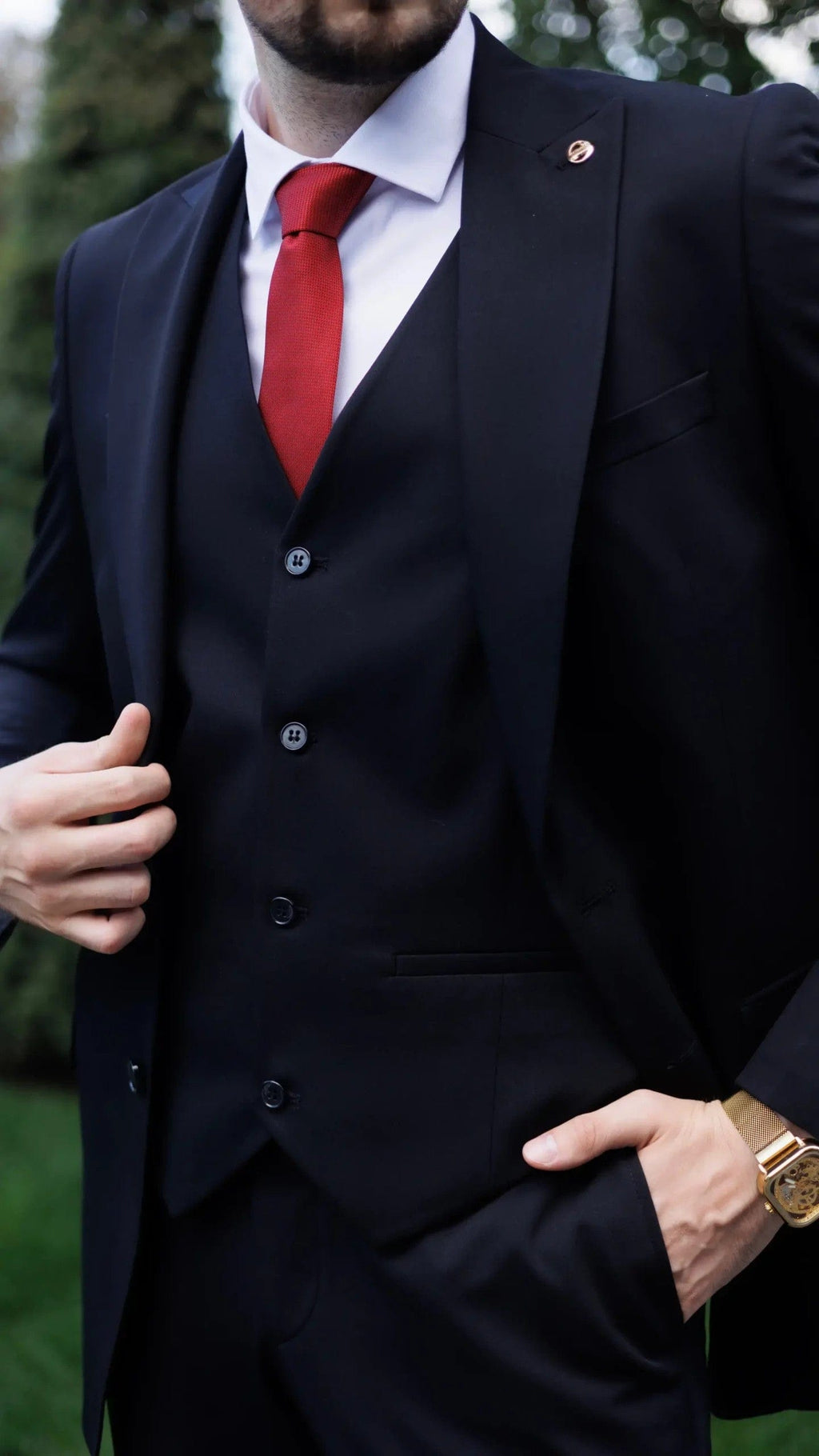 Tiavllya Business 3 Pieces Mens Suit Flat Peak Lapel Tuxedos (Blazer+vest+Pants)