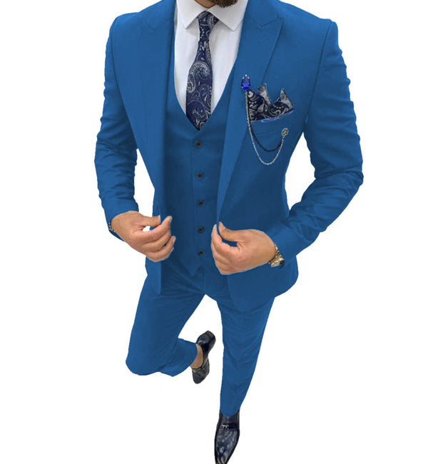 Tiavllya Business Men's 3 Piece Regular Fit Peak Lapel Flat Men's Suit (Blazer+Vest+Pants)