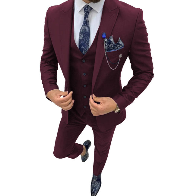 Tiavllya Business Men's 3 Piece Regular Fit Peak Lapel Flat Men's Suit (Blazer+Vest+Pants)