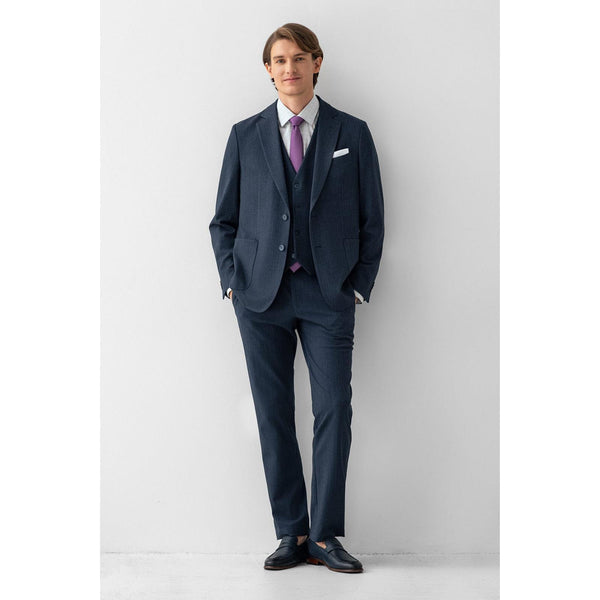Tiavllya Business Men's Light Navy 3 Pieces Mens Suit Notch Lapel Flat Tuxedos (Blazer+vest+Pants)