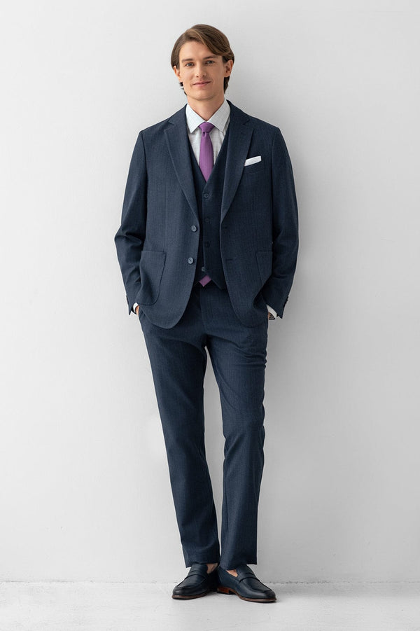 Tiavllya Business Men's Light Navy 3 Pieces Mens Suit Notch Lapel Flat Tuxedos (Blazer+vest+Pants)