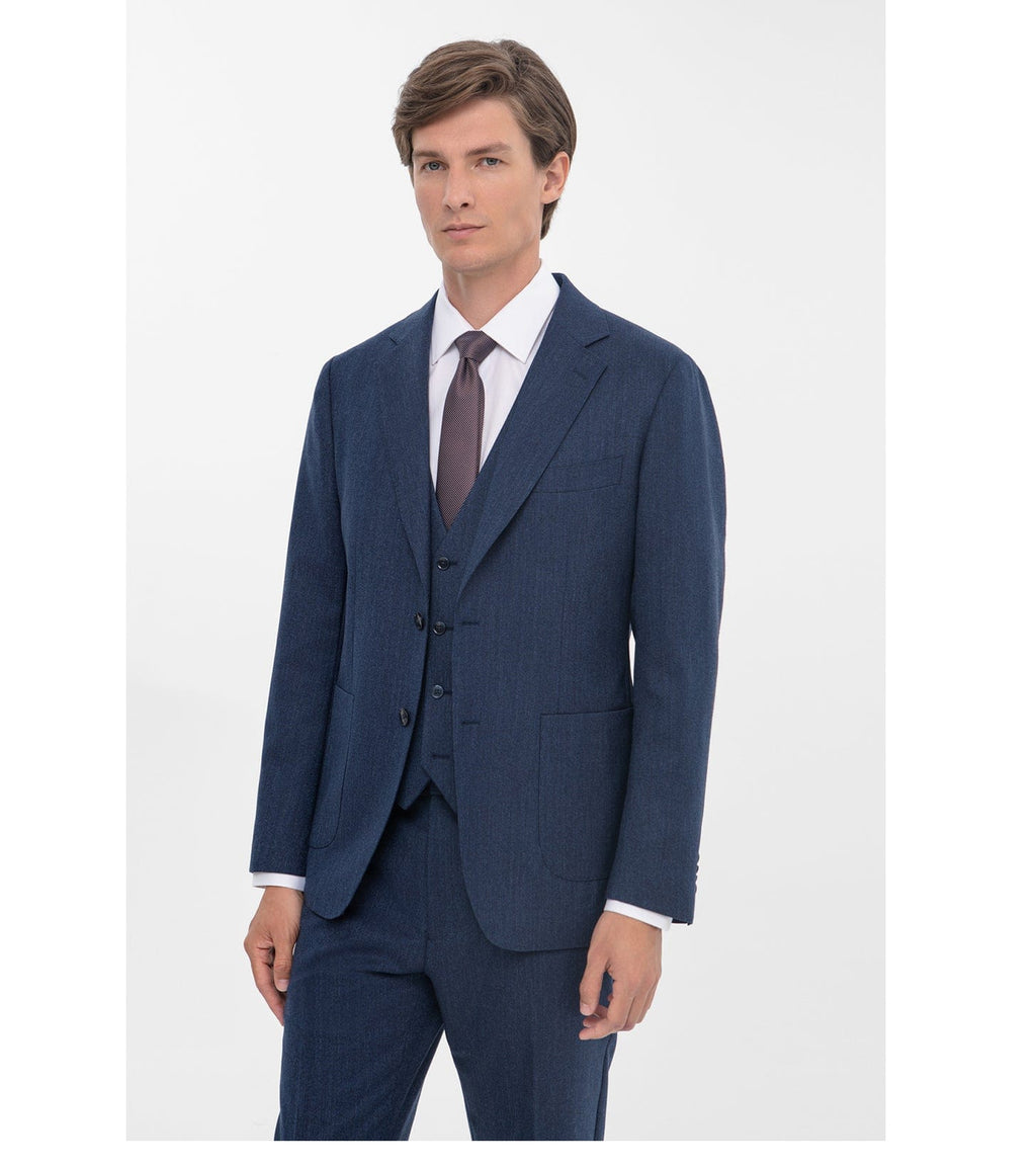 Tiavllya Business Men's Navy 3 Pieces Mens Suit Notch Lapel Flat Tuxedos (Blazer+vest+Pants)