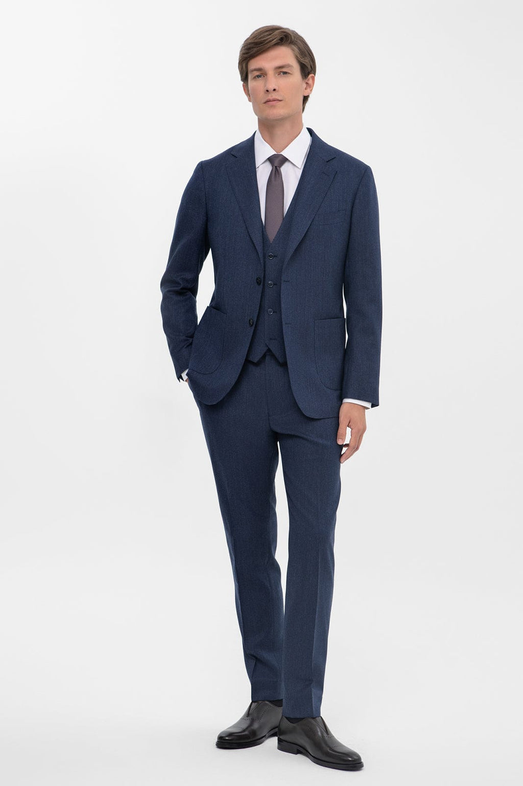 Tiavllya Business Men's Navy 3 Pieces Mens Suit Notch Lapel Flat Tuxedos (Blazer+vest+Pants)