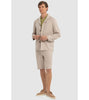 Tiavllya Casual 2 Piece Men's Beige Suit Flat Linen Notch Lapel Tuxedos (Blazer+Shorts)