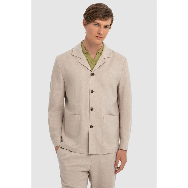 Tiavllya Casual 2 Piece Men's Beige Suit Flat Linen Notch Lapel Tuxedos (Blazer+Shorts)