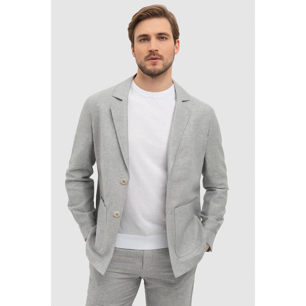 Tiavllya Casual 2 Piece Men's Silver Suit Flat Linen Notch Lapel Tuxedos (Blazer+Shorts)