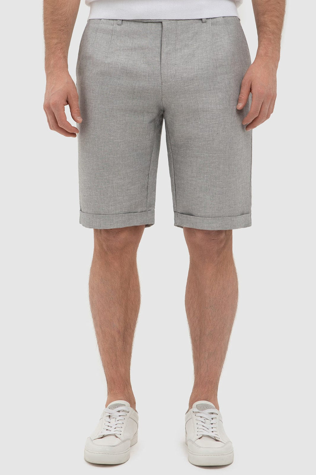 Tiavllya Casual 2 Piece Men's Silver Suit Flat Linen Notch Lapel Tuxedos (Blazer+Shorts)