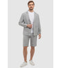 Tiavllya Casual 2 Piece Men's Silver Suit Flat Linen Notch Lapel Tuxedos (Blazer+Shorts)