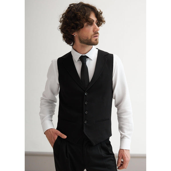 Tiavllya Casual 2 Pieces Mens Black Suit Flat Notch Lapel Vest Suit For Wedding (Vest + Pants)