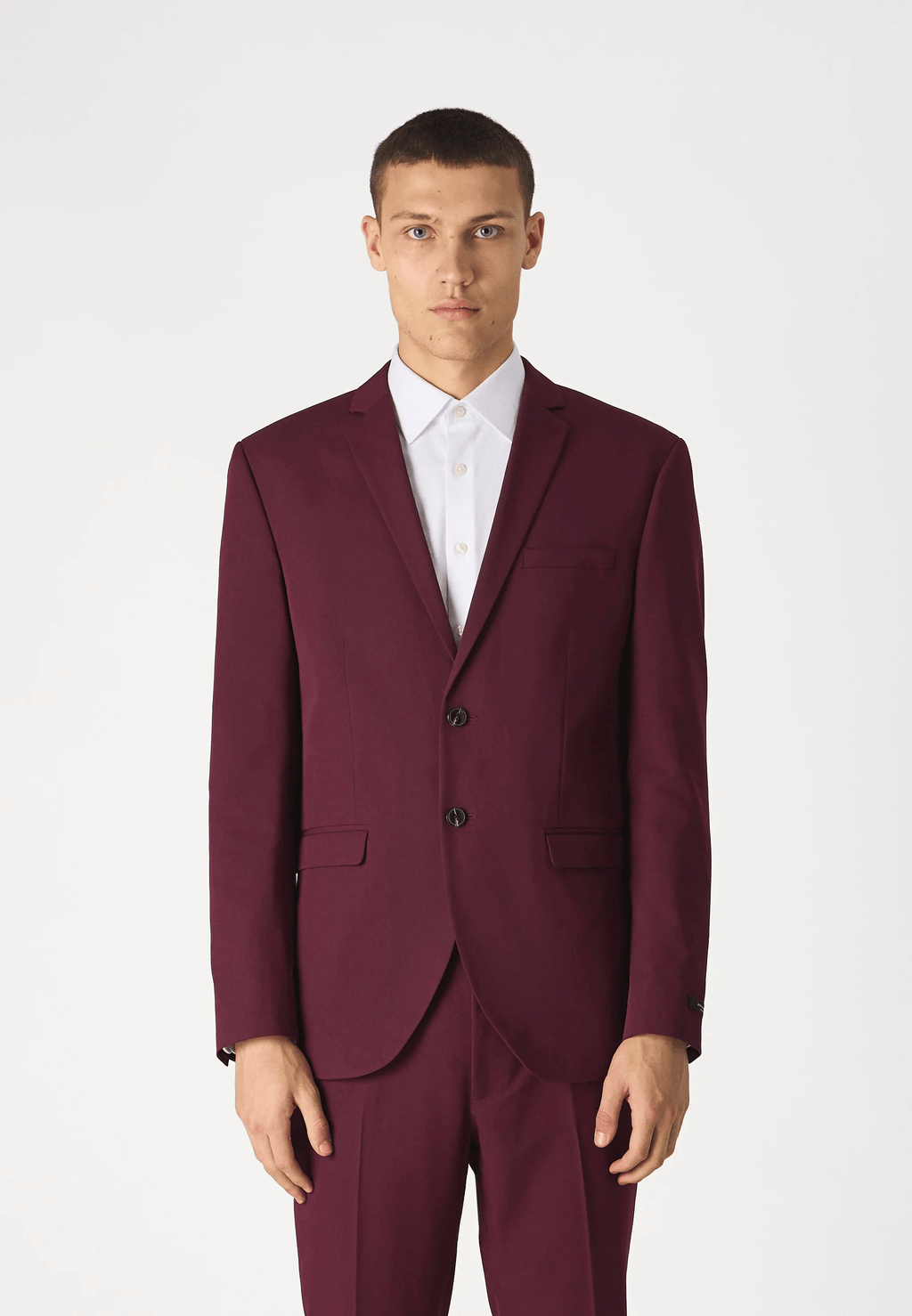 Tiavllya Casual 2 Pieces Mens Burgundy Suit Flat Notch Lapel Tuxedos For Wedding (Blazer+Pants)